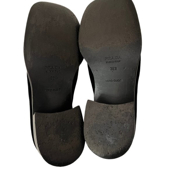 Prada Vintage Black Velvet Chunky Loafers with Metal Logo Size 36.5 US Size 6.5 - Picture 10 of 11